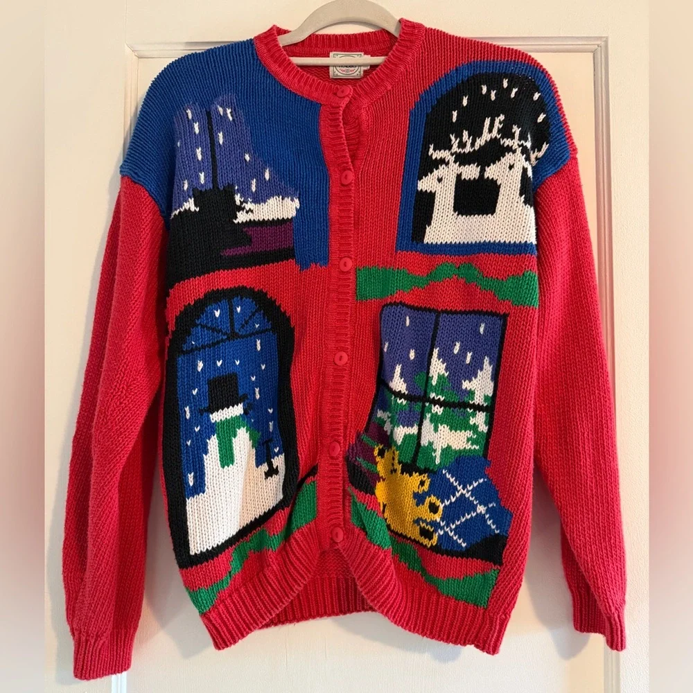 Vintage Boston Traders Ugly Christmas Sweater Snowman Winter Size XL